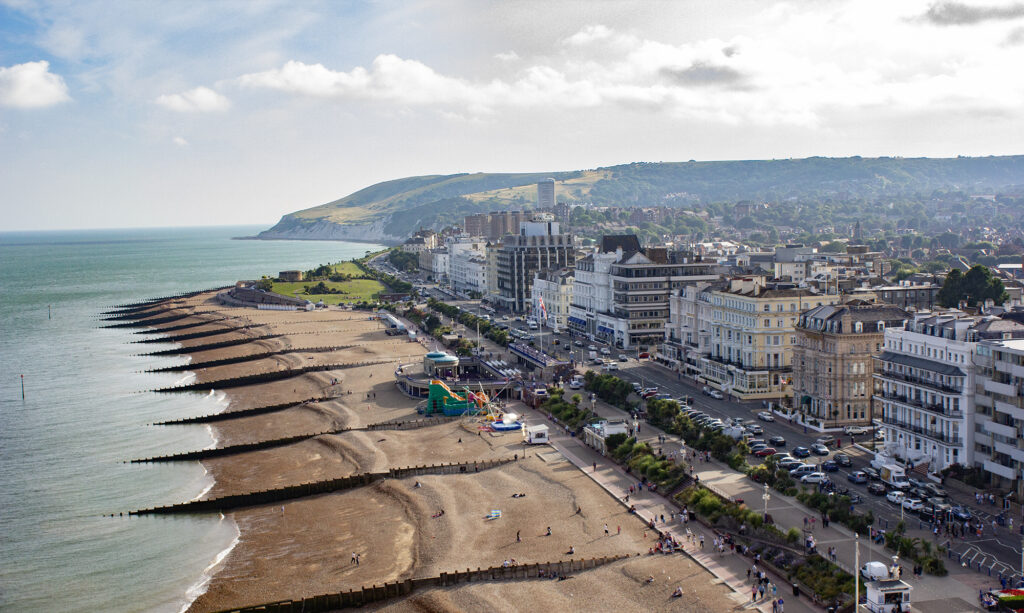 Eastbourne Beach Drone Image. Drone photography in East Sussex.